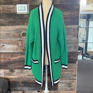Love By Design Green Cardigan with Navy/White Trim - M